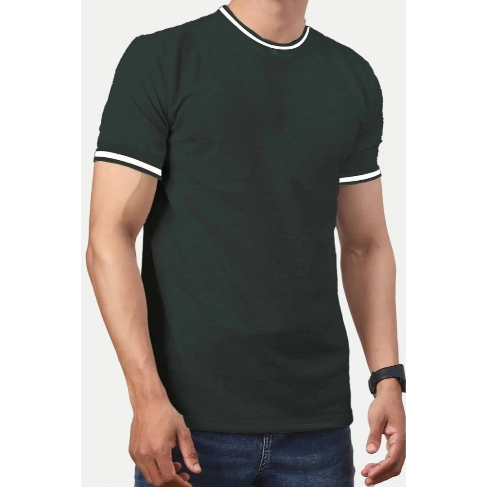 Generic Men's Casual Half sleeve Solid Polyester Crew Neck T-shirt (Olive)