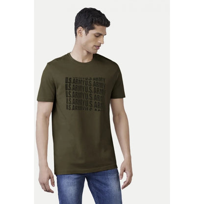 Generic Men's Casual Half sleeve Printed Cotton Crew Neck T-shirt (Dark Green)