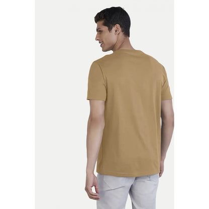 Generic Men's Casual Half sleeve Digital Printed Cotton Crew Neck T-shirt (Sand)