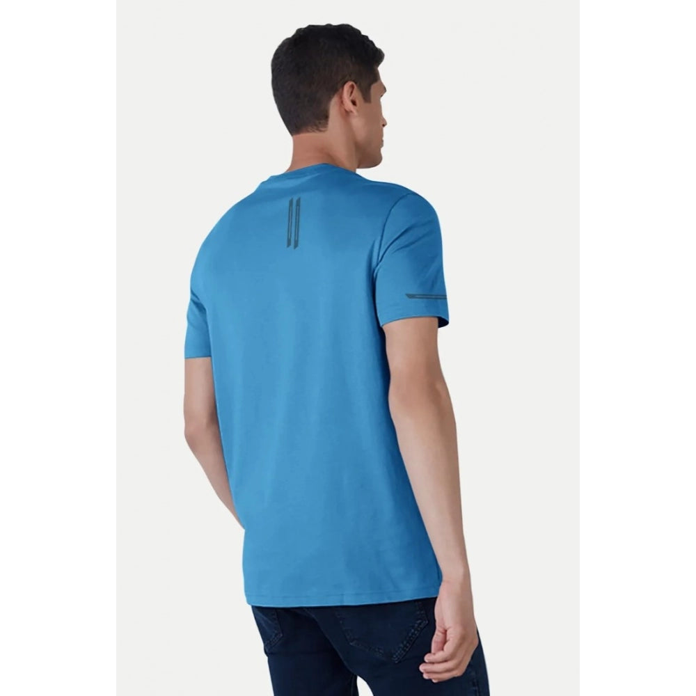 Generic Men's Casual Half sleeve Solid Polyester Crew Neck T-shirt (Light Blue)