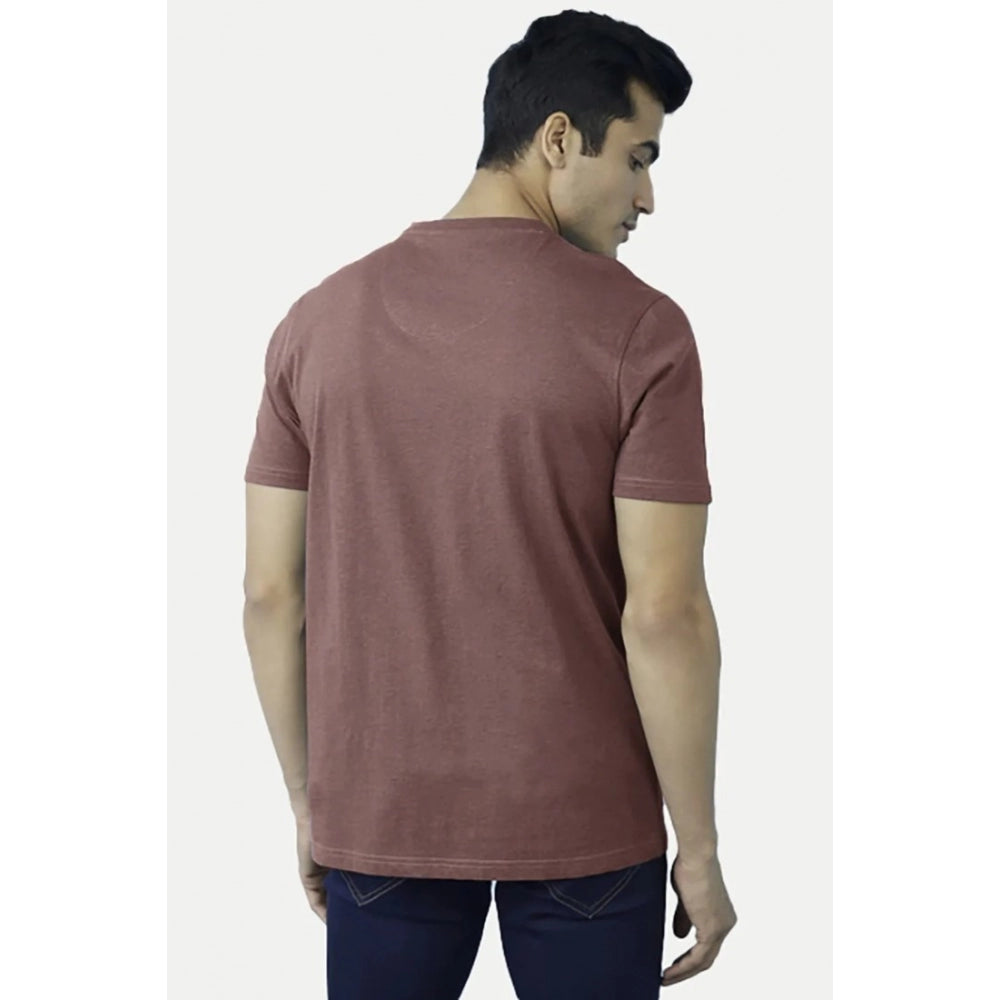 Generic Men's Casual Half sleeve Solid Cotton V Neck T-shirt (Light Brown)