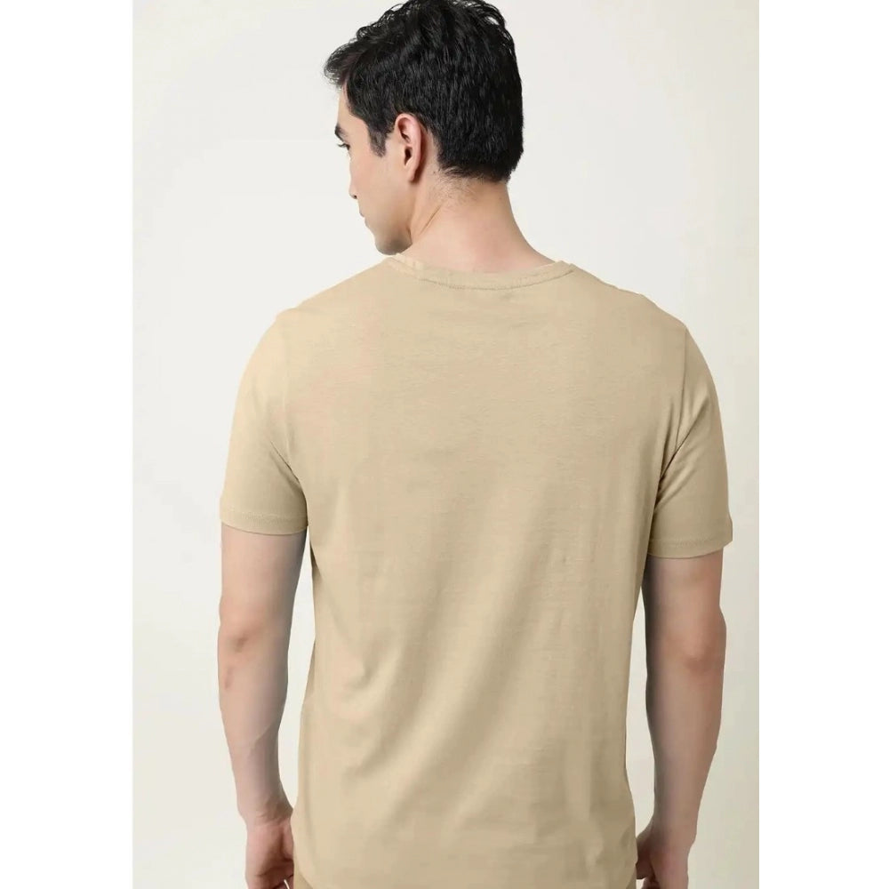 Generic Men's Casual Half sleeve Solid Cotton V Neck T-shirt (Beige)