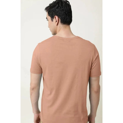 Generic Men's Casual Half sleeve Solid Cotton V Neck T-shirt (Peach)