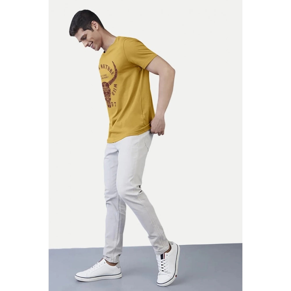 Generic Men's Casual Half sleeve Printed Polyester Crew Neck T-shirt (Mustard)