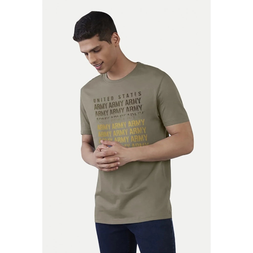 Generic Men's Casual Half sleeve Printed Cotton Crew Neck T-shirt (Olive)