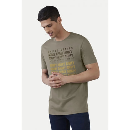 Generic Men's Casual Half sleeve Printed Cotton Crew Neck T-shirt (Olive)