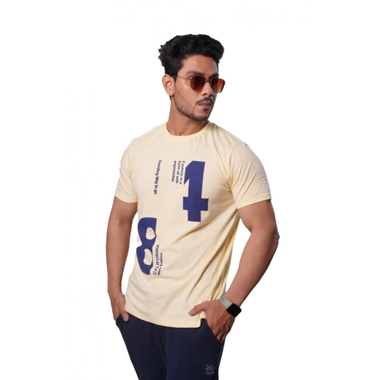 Generic Men's Casual Half sleeve Printed Cotton Crew Neck T-shirt (Beige)