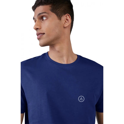 Generic Men's Casual Half sleeve Solid Polyester Crew Neck T-shirt (Blue)