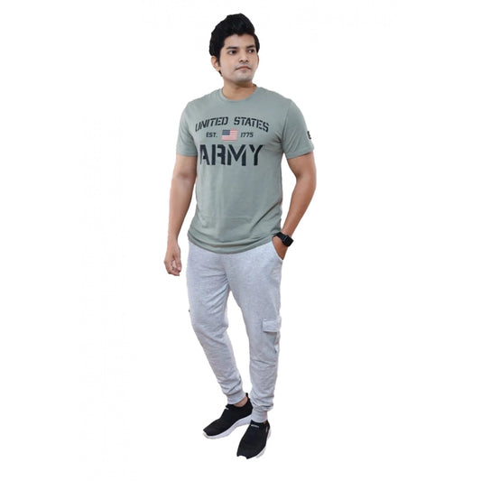 Generic Men's Casual Half sleeve Printed Cotton Crew Neck T-shirt (Grey)