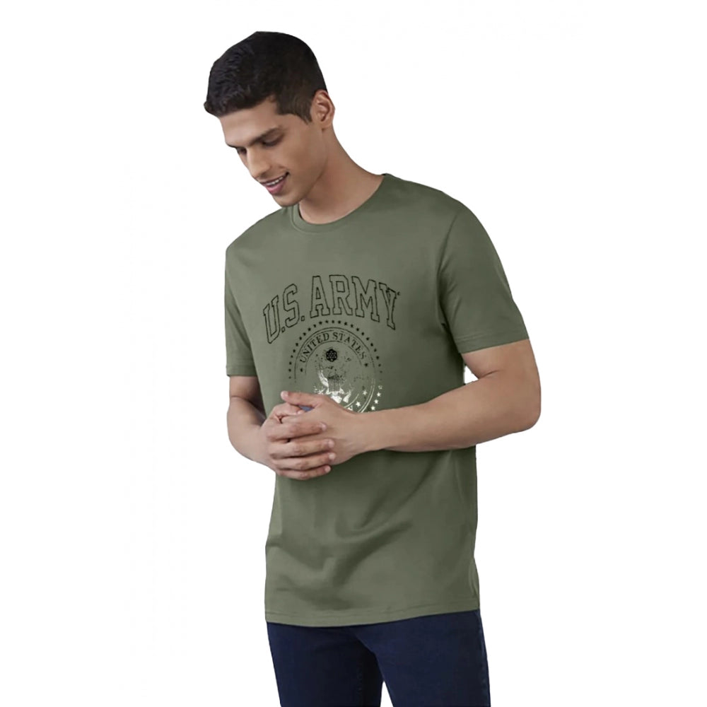 Generic Men's Casual Half sleeve Printed Cotton Crew Neck T-shirt (Military Green)