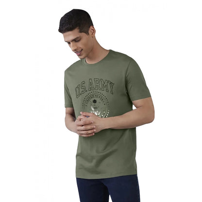 Generic Men's Casual Half sleeve Printed Cotton Crew Neck T-shirt (Military Green)