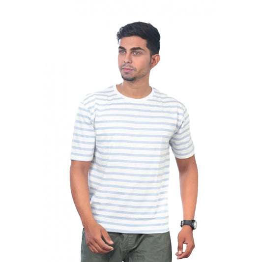 Generic Men's Casual Half sleeve Stripped Cotton Crew Neck T-shirt (White)