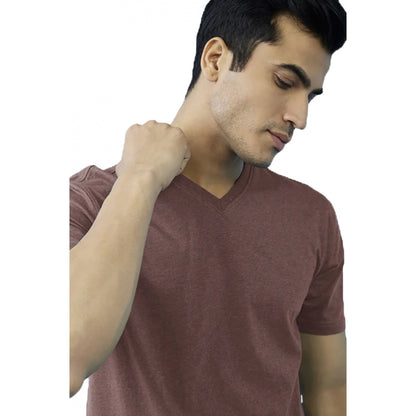 Generic Men's Casual Half sleeve Solid Cotton V Neck T-shirt (Light Brown)