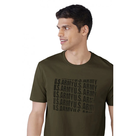 Generic Men's Casual Half sleeve Printed Cotton Crew Neck T-shirt (Dark Green)