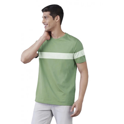 Generic Men's Casual Half sleeve Stripped Cotton Crew Neck T-shirt (Light Green)