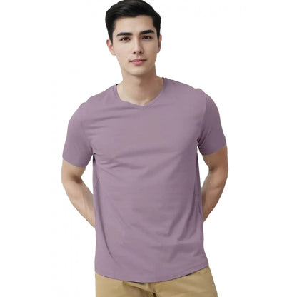 Generic Men's Casual Half sleeve Solid Cotton V Neck T-shirt (Lavender)