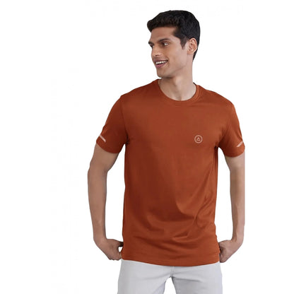 Generic Men's Casual Half sleeve Solid Polyester Crew Neck T-shirt (Rust)