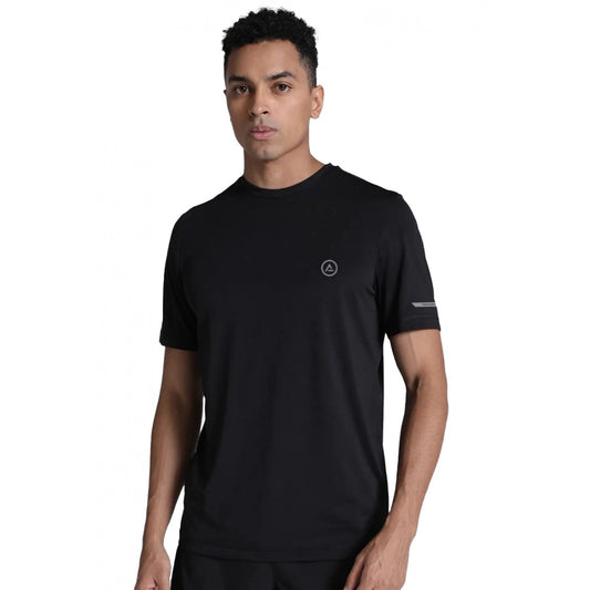 Generic Men's Casual Half sleeve Solid Polyester Crew Neck T-shirt (Black)