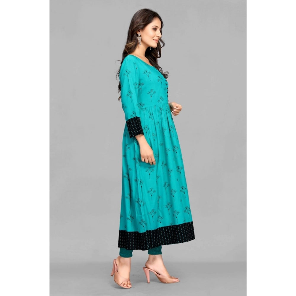 Generic Women's Casual 3/4 Sleeve Viscose Rayon Printed Kurti (Dark Green)