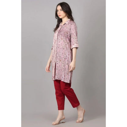 Generic Women's Casual 3/4 Sleeve Viscose Rayon Printed Kurti (Purple)