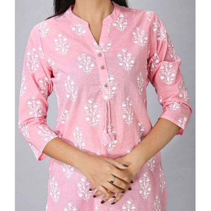 Generic Women's Casual 3/4 Sleeve Cotton Blend Printed Kurti (Pink)