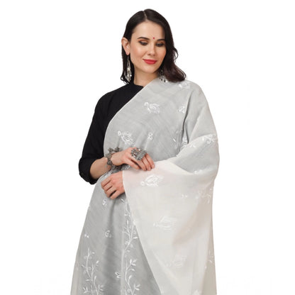 Generic Women's Cotton Embroidered Dupatta (White, Length: 2.25 to 2.50 Mtr)