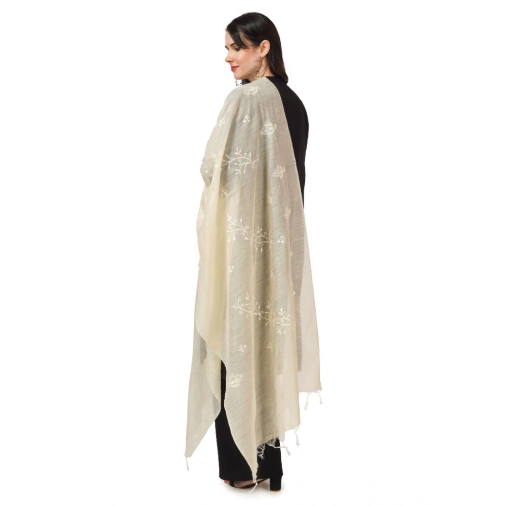 Generic Women's Cotton Embroidered Dupatta (Off-White, Length: 2.25 to 2.50 Mtr)