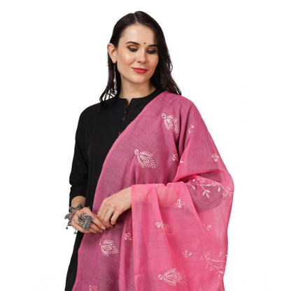 Generic Women's Cotton Embroidered Dupatta (Pink, Length: 2.25 to 2.50 Mtr)