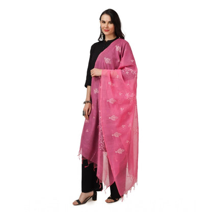 Generic Women's Cotton Embroidered Dupatta (Pink, Length: 2.25 to 2.50 Mtr)