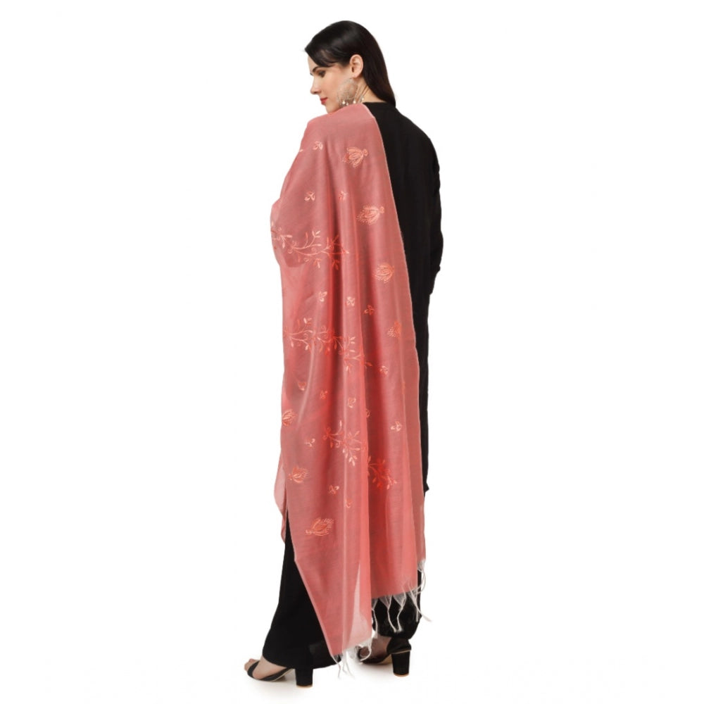 Generic Women's Cotton Embroidered Dupatta (Peach, Length: 2.25 to 2.50 Mtr)