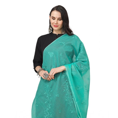 Generic Women's Cotton Embroidered Dupatta (Turquoise, Length: 2.25 to 2.50 Mtr)