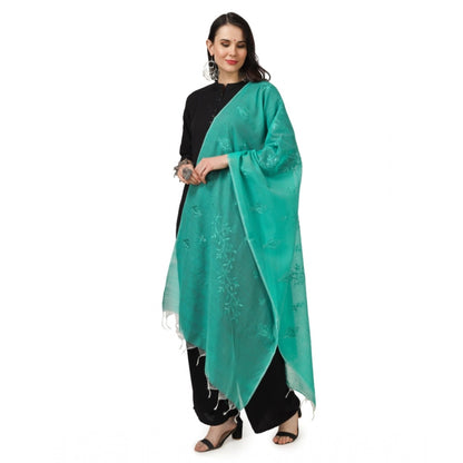 Generic Women's Cotton Embroidered Dupatta (Turquoise, Length: 2.25 to 2.50 Mtr)