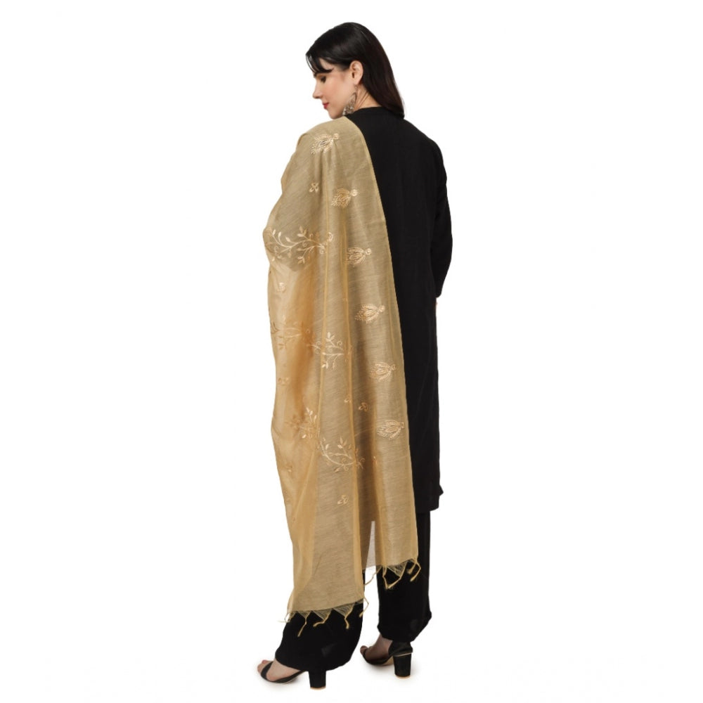 Generic Women's Cotton Embroidered Dupatta (Gold, Length: 2.25 to 2.50 Mtr)