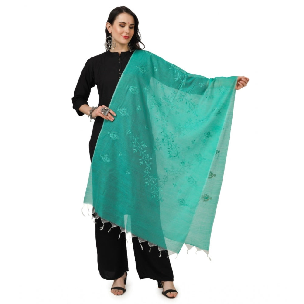 Generic Women's Cotton Embroidered Dupatta (Turquoise, Length: 2.25 to 2.50 Mtr)