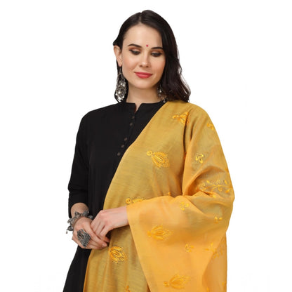 Generic Women's Cotton Embroidered Dupatta (Yellow, Length: 2.25 to 2.50 Mtr)