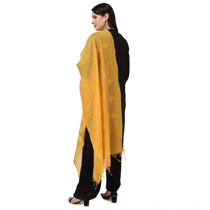 Generic Women's Cotton Embroidered Dupatta (Yellow, Length: 2.25 to 2.50 Mtr)