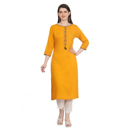 Generic Women's Casual 3/4 Sleeve Viscose Rayon Printed Kurti (Yellow)