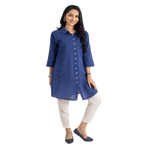 Generic Women's Casual 3/4 Sleeve Viscose Rayon Solid Kurti (Light Blue)