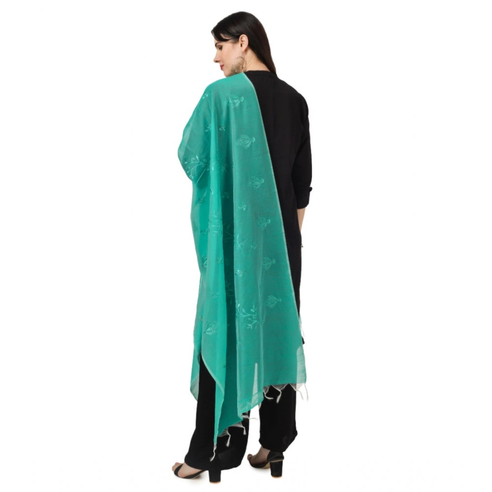 Generic Women's Cotton Embroidered Dupatta (Turquoise, Length: 2.25 to 2.50 Mtr)