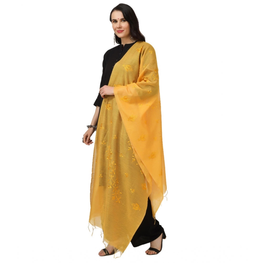 Generic Women's Cotton Embroidered Dupatta (Yellow, Length: 2.25 to 2.50 Mtr)