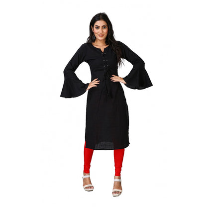 Generic Women's Casual Full Sleeve Viscose Rayon Printed Kurti (Black)