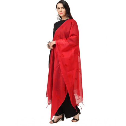 Generic Women's Cotton Embroidered Dupatta (Red, Length: 2.25 to 2.50 Mtr)