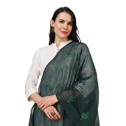 Generic Women's Cotton Embroidered Dupatta (Green, Length: 2.25 to 2.50 Mtr)