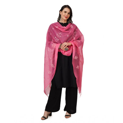 Generic Women's Cotton Embroidered Dupatta (Pink, Length: 2.25 to 2.50 Mtr)