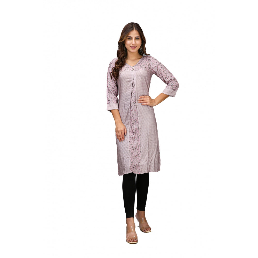 Generic Women's Casual 3/4 Sleeve Viscose Rayon Printed Kurti (Grey)