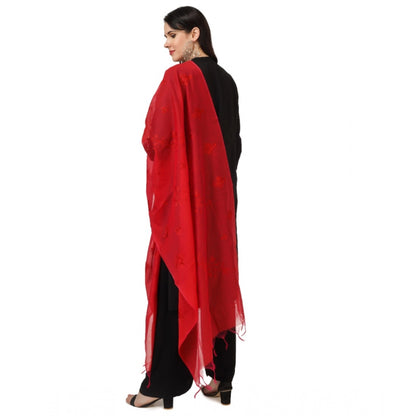 Generic Women's Cotton Embroidered Dupatta (Red, Length: 2.25 to 2.50 Mtr)