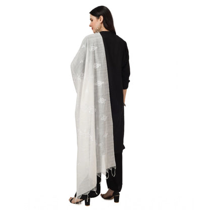 Generic Women's Cotton Embroidered Dupatta (White, Length: 2.25 to 2.50 Mtr)