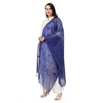 Generic Women's Cotton Embroidered Dupatta (Blue, Length: 2.25 to 2.50 Mtr)