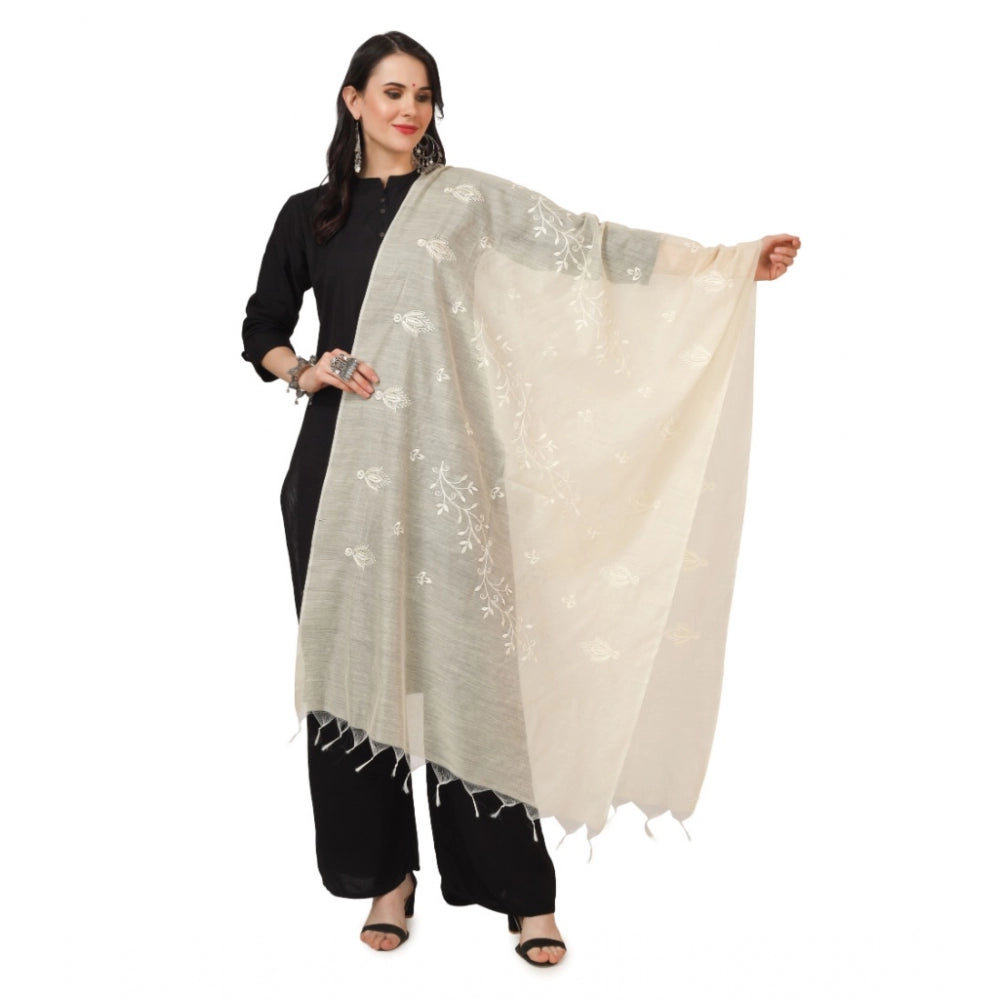 Generic Women's Cotton Embroidered Dupatta (Off-White, Length: 2.25 to 2.50 Mtr)