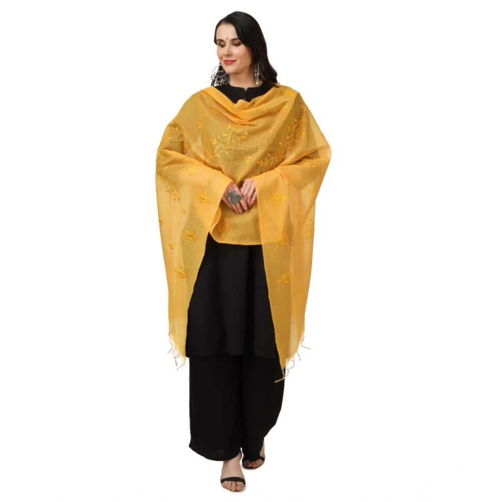 Generic Women's Cotton Embroidered Dupatta (Yellow, Length: 2.25 to 2.50 Mtr)